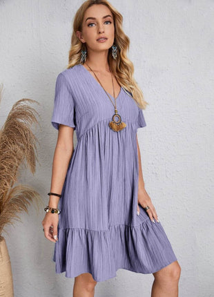 Full Size V-Neck Short Sleeve Dress - MimiStylez