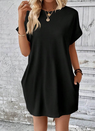 Pocketed Round Neck Short Sleeve Dress - MimiStylez