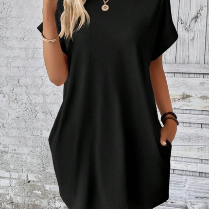 Pocketed Round Neck Short Sleeve Dress - MimiStylez