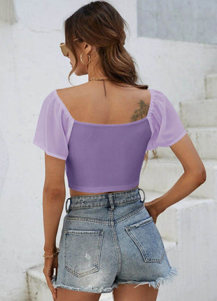 Drawstring Short Sleeve Crop Top - MimiStylez