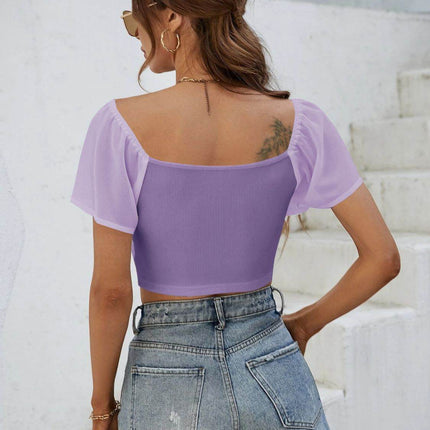 Drawstring Short Sleeve Crop Top - MimiStylez