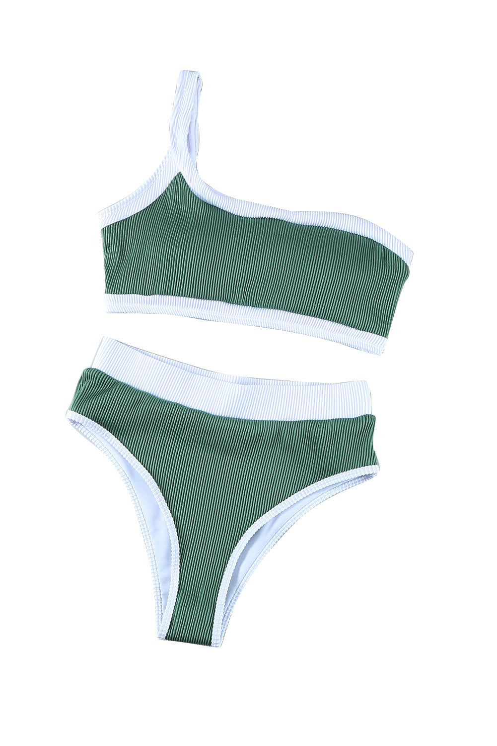 Green One Shoulder Patchwork High-waisted Bikini Set