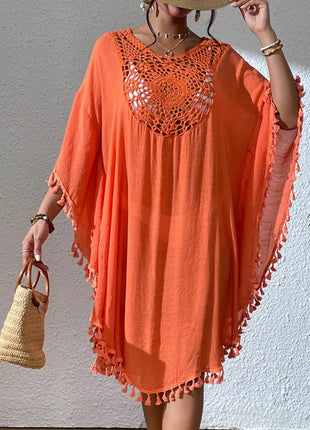 Tassel Cutout Scoop Neck Cover-Up Dress - MimiStylez