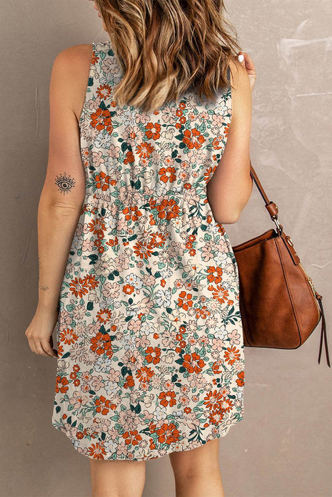 Printed Button Down Sleeveless Magic Dress - MimiStylez