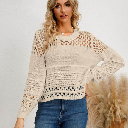 Cutout Round Neck Knit Top - MimiStylez