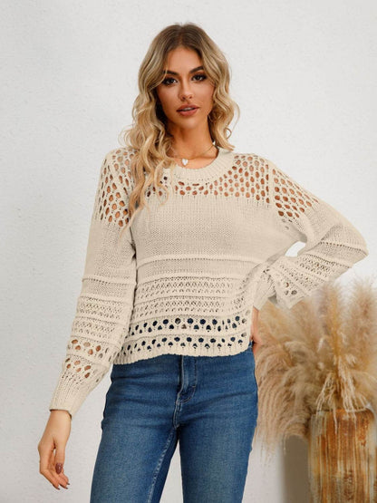 Cutout Round Neck Knit Top - MimiStylez
