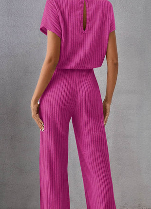Round Neck Short Sleeve Jumpsuit - MimiStylez