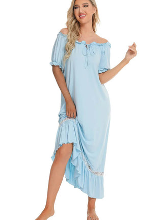 Lace Detail Short Sleeve Lounge Dress - MimiStylez