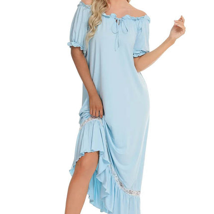 Lace Detail Short Sleeve Lounge Dress - MimiStylez