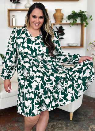 Double Take Full Size Printed Ruffle Hem Dress with Pocket - MimiStylez