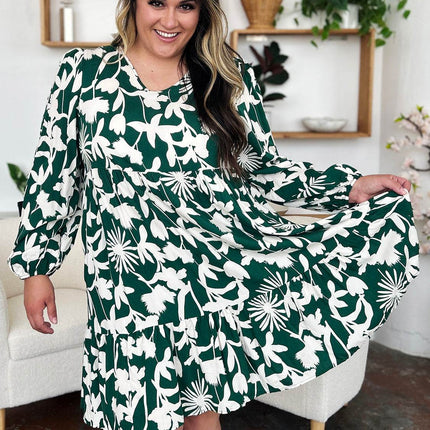 Double Take Full Size Printed Ruffle Hem Dress with Pocket - MimiStylez