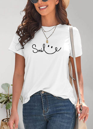 SMILE Round Neck Short Sleeve T-Shirt - MimiStylez