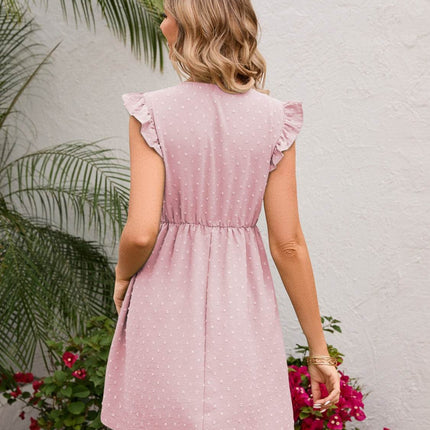 Swiss Dot Ruffled V-Neck Dress - MimiStylez
