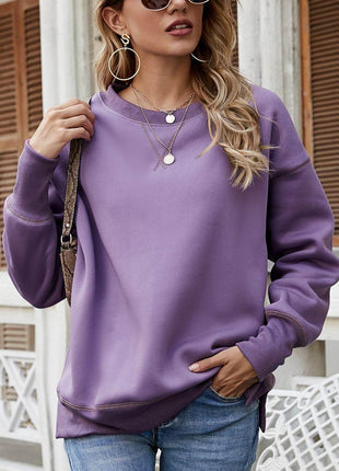 Dropped Shoulder Slit Sweatshirt - MimiStylez