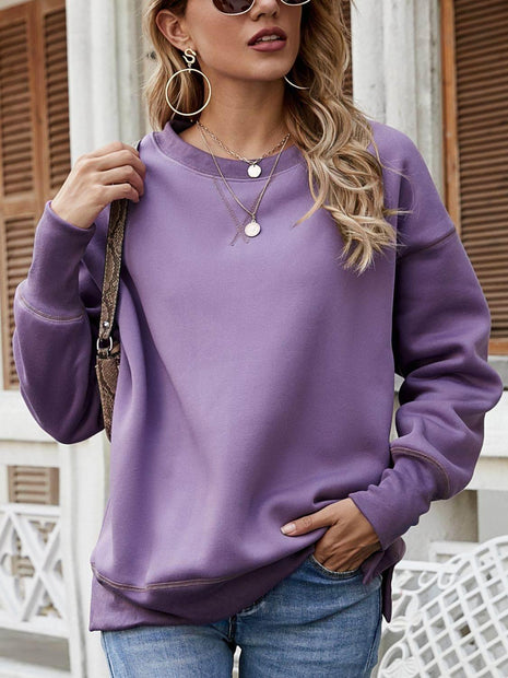 Dropped Shoulder Slit Sweatshirt - MimiStylez
