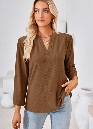 Notched Roll-Tab Sleeve T-Shirt - MimiStylez