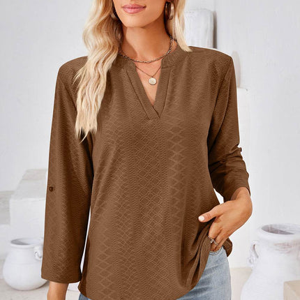 Notched Roll-Tab Sleeve T-Shirt - MimiStylez
