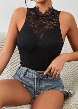 Mock Neck Sleeveless Lace Bodysuit - MimiStylez
