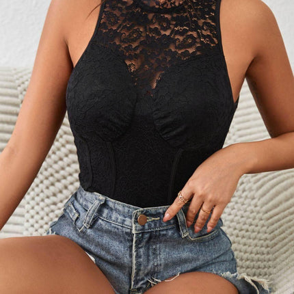 Mock Neck Sleeveless Lace Bodysuit - MimiStylez