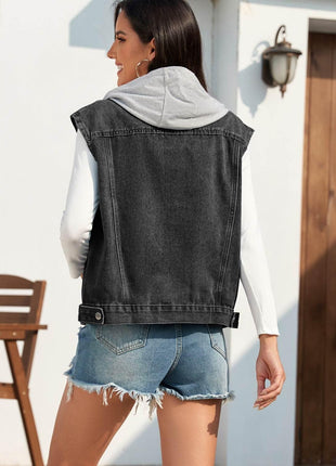 Pocketed Button Up Hooded Denim Jacket - MimiStylez