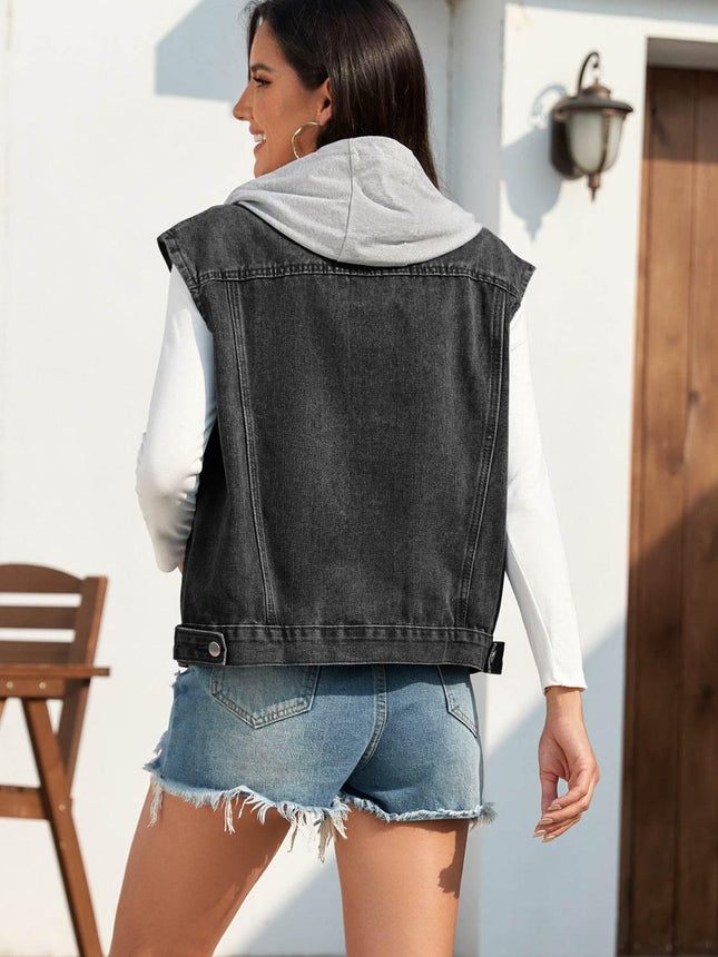 Pocketed Button Up Hooded Denim Jacket - MimiStylez