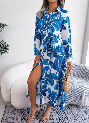 Tied Button Up Long Sleeve Dress - MimiStylez