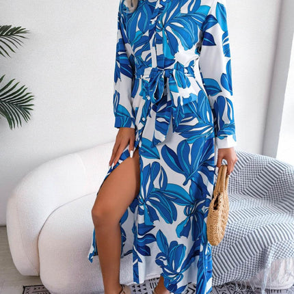 Tied Button Up Long Sleeve Dress - MimiStylez