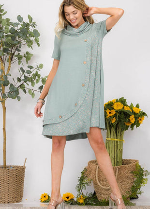 Celeste Full Size Decor Button Short Sleeve Dress with Pockets - MimiStylez