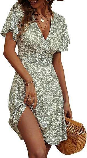 V-neck A Line Mid-length Dress Printing - MimiStylez