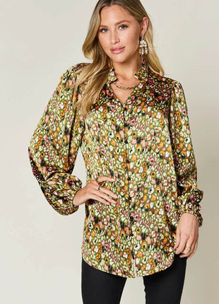 Double Take Full Size Printed Long Sleeve Blouse - MimiStylez