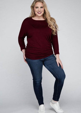 Plus Luxe Rayon Boat Neck 3/4 Sleeve Top - MimiStylez