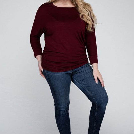 Plus Luxe Rayon Boat Neck 3/4 Sleeve Top - MimiStylez