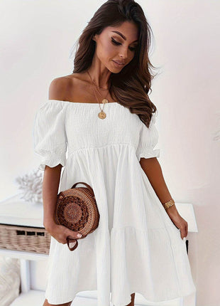 Full Size Ruffled Off-Shoulder Short Sleeve Dress - MimiStylez