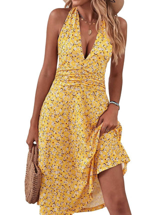 Printed Halter Neck Dress - MimiStylez
