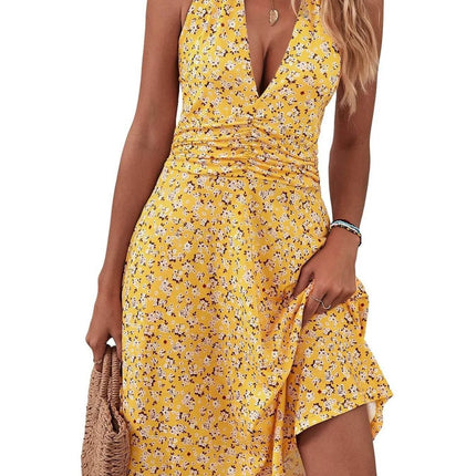 Printed Halter Neck Dress - MimiStylez