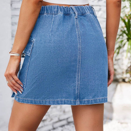 Pocketed Buttoned Denim Skirt - MimiStylez