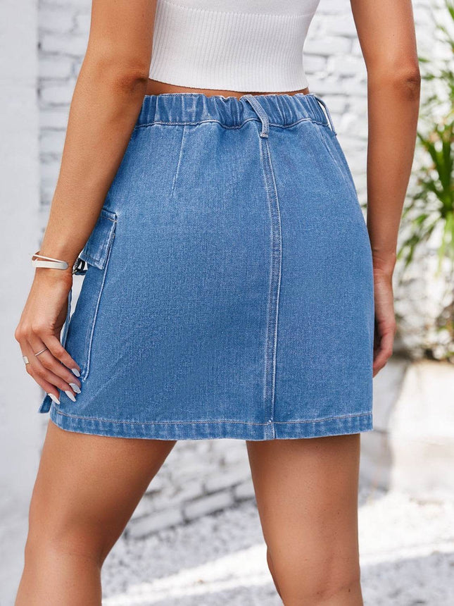 Pocketed Buttoned Denim Skirt - MimiStylez