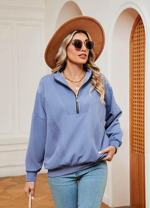 Half-Zip Dropped Shoulder Sweatshirt - MimiStylez