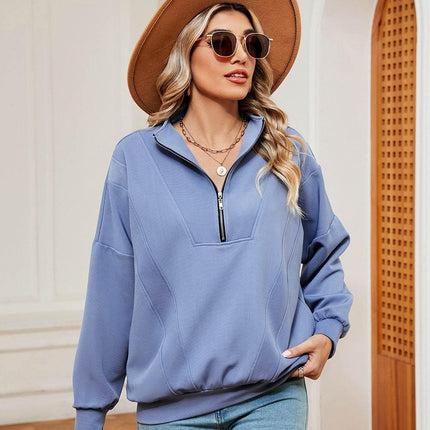 Half-Zip Dropped Shoulder Sweatshirt - MimiStylez