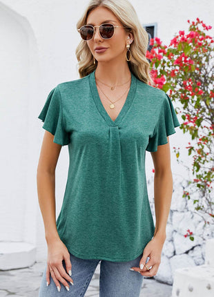V-Neck Flutter Sleeve T-Shirt - MimiStylez