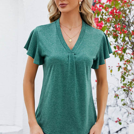 V-Neck Flutter Sleeve T-Shirt - MimiStylez