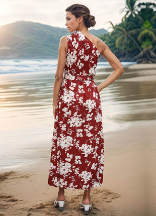 Printed Single Shoulder Sleeveless Dress - MimiStylez