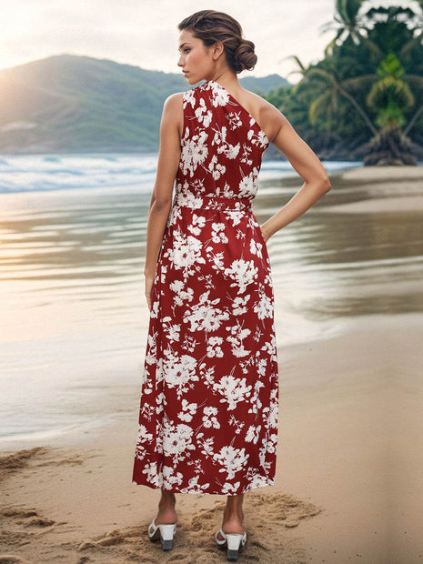 Printed Single Shoulder Sleeveless Dress - MimiStylez