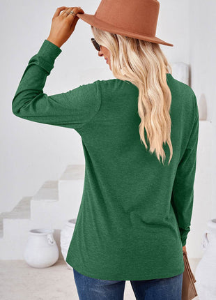 Notched Long Sleeve T-Shirt - MimiStylez