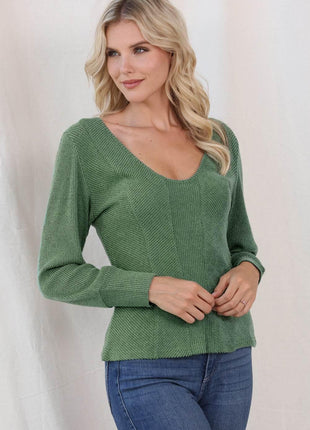 Scoop Neck Long Sleeve Top - MimiStylez