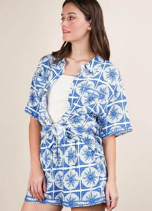 VERY J Full Size Tropical Printed Shirt Top and Shorts Set Plus Size - MimiStylez