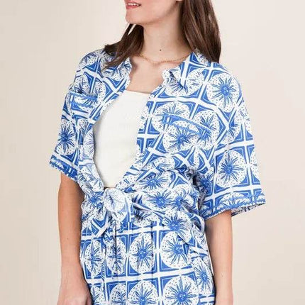 VERY J Full Size Tropical Printed Shirt Top and Shorts Set Plus Size - MimiStylez