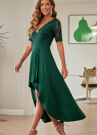 Lace Cutout V-Neck Short Sleeve Dress - MimiStylez