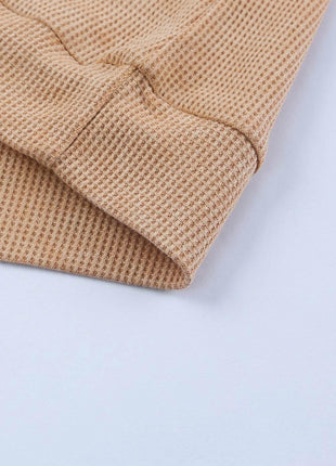 Waffle-Knit Drawstring Kangaroo Pocket Hoodie - MimiStylez