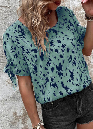 Tied Printed Boat Neck Blouse - MimiStylez